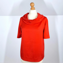 Load image into Gallery viewer, COS Blouse Red Silky Cowl Neck Twisted Short Sleeve Work Party Christmas 8
