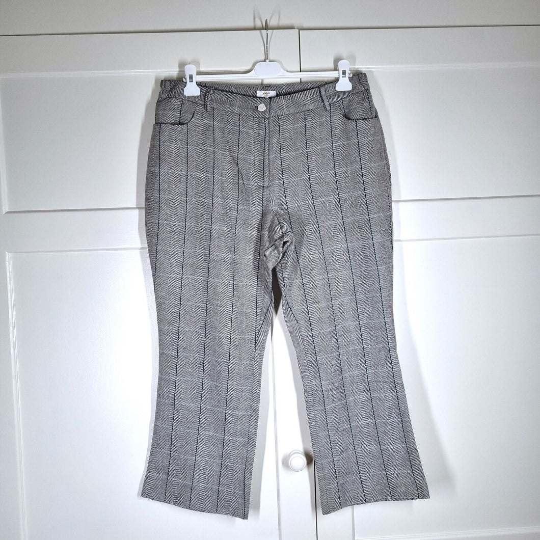 Cotton Traders Trousers Tailored Grey Herringbone Wool Wide Work High Rise 18