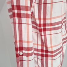 Load image into Gallery viewer, Barbour Check Shirt Women&#39;s Red White Plaid Shoreline Cotton Relaxed Fit Top 10
