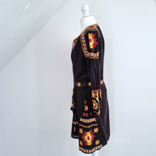 Load image into Gallery viewer, Next Embroidered Tunic Mini Dress Black Belted Kaftan Beach Boho Cotton Small
