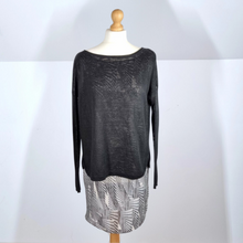 Load image into Gallery viewer, Mint Velvet Jumper Linen Layered Effect Tunic Blouse Black Grey Fine Knit Top 10
