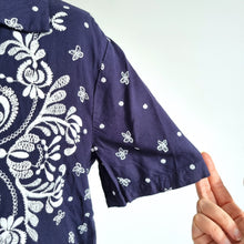 Load image into Gallery viewer, Zara Woman Blouse Embroidered Navy White Boho Peasant Boxy Festival Top Medium
