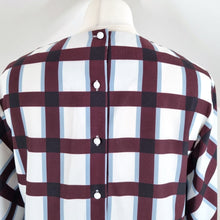 Load image into Gallery viewer, Hobbs Blouse Burgundy Boxy Check Print White Top Long Sleeves Work Smart 10
