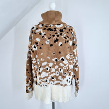 Load image into Gallery viewer, River Island Jumper Tiger Print Turtleneck Chunky Knit Roll Beige Sweater Small
