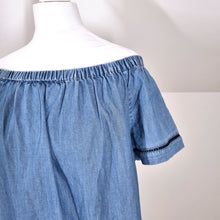 Load image into Gallery viewer, White Stuff Dress Denim Chambray Off the Shoulder Bardot Blue Embroidered 8
