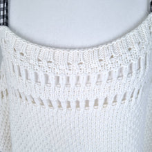 Load image into Gallery viewer, Anthropologie Maeve Jumper Crochet Gingham Bow Cold Shoulder White Cotton Small
