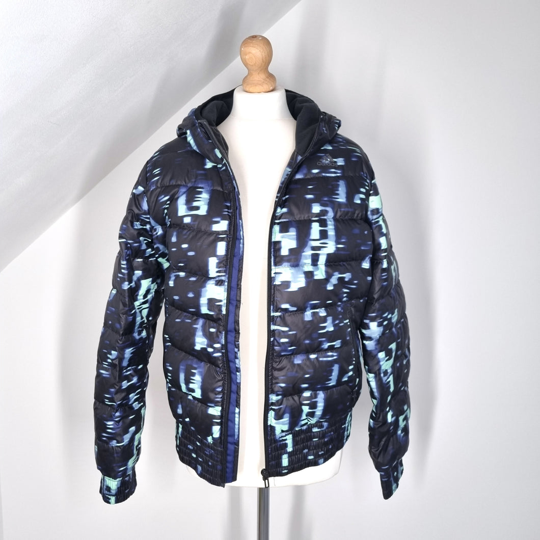 Adidas Puffer Jacket Coat Duck Down Feather Waterproof Pixelated Hooded 12 14