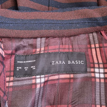 Load image into Gallery viewer, Zara Blazer Striped Jacket Burgundy Navy Preppy Double Breasted Work Medium
