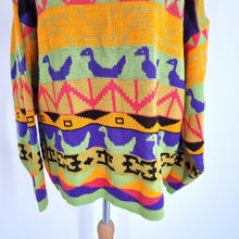 Load image into Gallery viewer, Jumper Multicoloured Bright Birds Aztec Funky Chunky Knit Wool Blend Large
