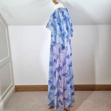 Load image into Gallery viewer, Vintage 70s Maxi Dress Nylon After Six by Ronald Joyce Blue Floral Cape 10 12
