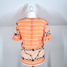 Load image into Gallery viewer, Marni Blouse 100% Silk Floral Mix Prints Peach V Neck Boxy Short Sleeves Top 16
