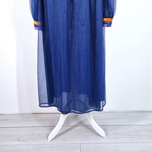 Load image into Gallery viewer, Vintage Maxi Dress 70s Dorothy Perkins Nylon Blue Medieval Sheer Sleeves Fit 6 8
