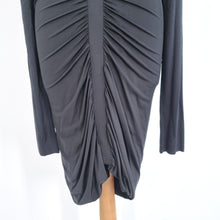 Load image into Gallery viewer, AllSaints Dress Ruched Black Bodycon Long Sleeve Cocktail Party Oriel Ruching 12
