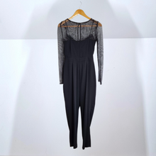 Load image into Gallery viewer, Zara Jumpsuit Party Mesh Cutout Black Metallic Evening Sheer Pockets Disco Small
