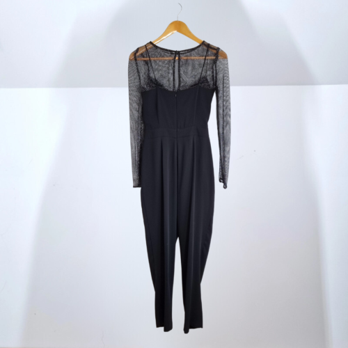 Zara Jumpsuit Party Mesh Cutout Black Metallic Evening Sheer Pockets Disco Small