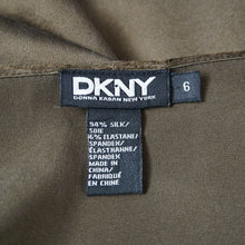 Load image into Gallery viewer, DKNY Top Silk Khaki Blouse Smock Pockets Pleated Short Sleeve Slouchy 90s Y2K 10
