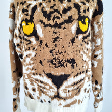 Load image into Gallery viewer, River Island Jumper Tiger Print Turtleneck Chunky Knit Roll Beige Sweater Small
