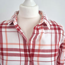 Load image into Gallery viewer, Barbour Check Shirt Women&#39;s Red White Plaid Shoreline Cotton Relaxed Fit Top 10
