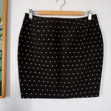 Load image into Gallery viewer, Moschino Skirt Mini Bow Black Silver Swiss Polka Dot Bodycon Pocket 50s Pinup 10
