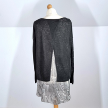 Load image into Gallery viewer, Mint Velvet Jumper Linen Layered Effect Tunic Blouse Black Grey Fine Knit Top 10
