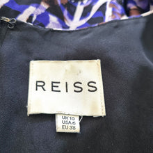 Load image into Gallery viewer, Reiss Dress 100% Silk Skater Occasion A Line Purple Print Lined Cap Sleeves 10
