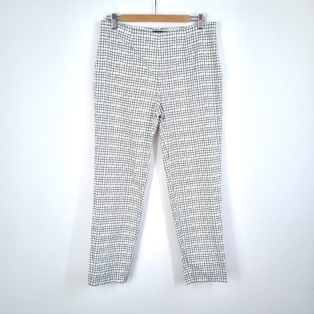 Piazza Sempione Trousers Slim Leg Cigarette Check White Honia Work Stretch  14