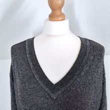 Load image into Gallery viewer, Whistles Jumper Sparkly Lurex Top Metallic V Neck Lightweight Grey Party Medium
