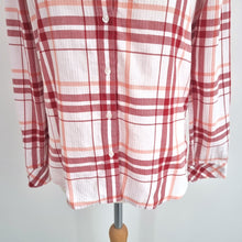 Load image into Gallery viewer, Barbour Check Shirt Women&#39;s Red White Plaid Shoreline Cotton Relaxed Fit Top 10
