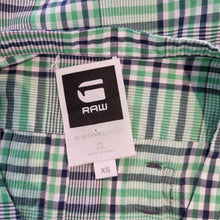 Load image into Gallery viewer, G-Star Raw Shirt Women&#39;s Plaid Check 3/4 Sleeves Pleated Green Navy Blouse XS
