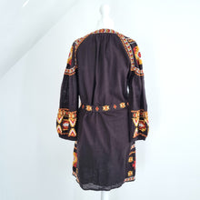 Load image into Gallery viewer, Next Embroidered Tunic Mini Dress Black Belted Kaftan Beach Boho Cotton Small
