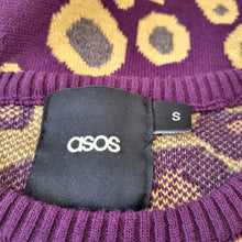 Load image into Gallery viewer, Asos Jumper Burgundy Leopard Print Sparkly Gold Cotton Oversized Knit Small
