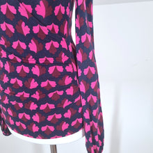 Load image into Gallery viewer, Boden Wrap Top Faux Jersey Navy Bright Pink Floral Stretch Long Sleeve Blouse 8
