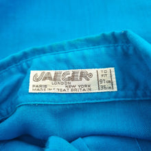 Load image into Gallery viewer, Vintage Jaeger Blouse 70s 100% Wool Royal Blue Pussy Bow Tie Pleated Boxy 10 12
