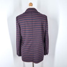 Load image into Gallery viewer, Zara Blazer Striped Jacket Burgundy Navy Preppy Double Breasted Work Medium
