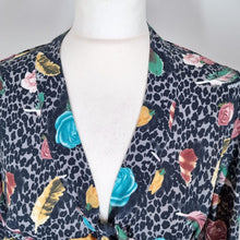 Load image into Gallery viewer, Fornarina Blouse Ruched 80s Floral Rose Bow Tie Leopard Print Shirt Maximalist M
