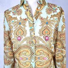 Load image into Gallery viewer, Ted Baker Blouse Paisley Ornate Baroque Print Chain Gold Mint Top Shirt 8
