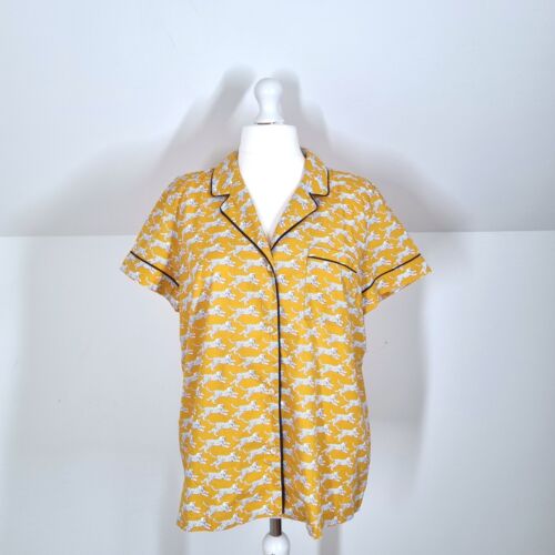 Boden Shirt Pyjama Style Mustard Yellow Leopards Print Top Blouse Cotton Plus 18