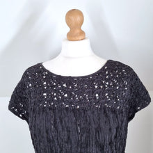 Load image into Gallery viewer, Jigsaw Dress Crinkle Black Crochet Shift Tunic Pleated Party Knee Length Small
