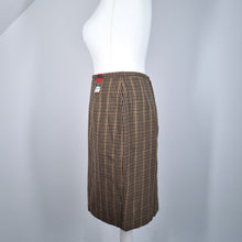 Load image into Gallery viewer, Vintage St Michael Skirt Deadstock Check Pure Wool Pencil Brown 90s 18 Fit 14
