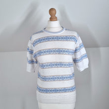 Load image into Gallery viewer, Vintage Jumper Fair Isle Skylar Striped Short Sleeves Knit Blouse Pastel M L
