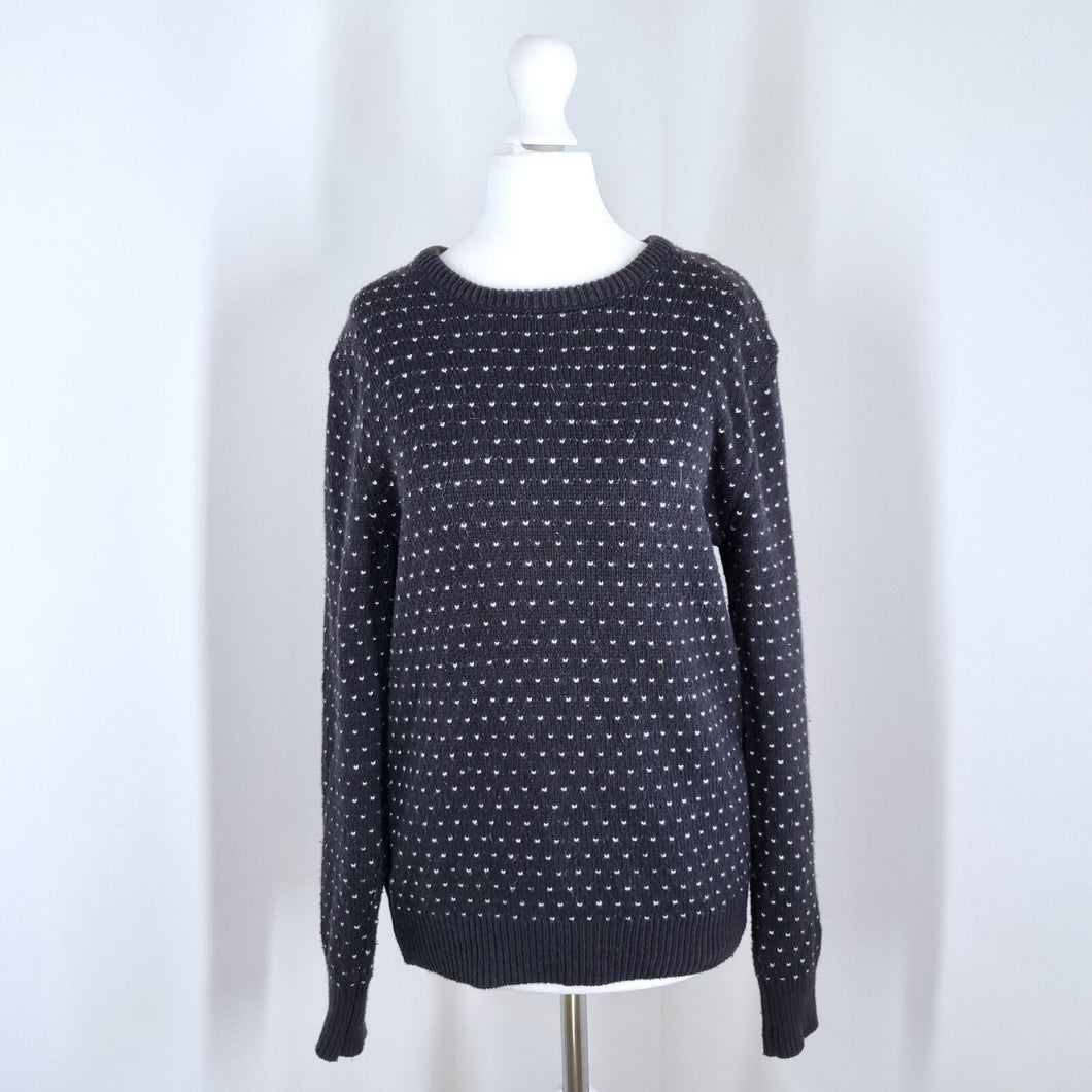 & Other Stories Jumper Chunky Knit Wool Cotton Black Swiss Dot Hearts Small