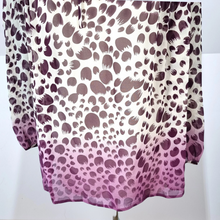 Load image into Gallery viewer, M&amp;S Blouse 100% Silk Purple Ombre Peasant Long Sleeves Autograph Print Boho 16
