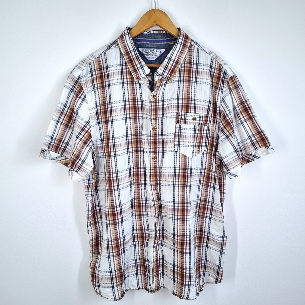 Mantaray Shirt Men's Checked Plaid 100% Cotton Short Sleeves Lumberjack XL