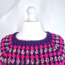 Load image into Gallery viewer, Handmade Crochet Jumper Purple Pink Oversized Chunky Knit Granny 3/4 Sleeve XXL
