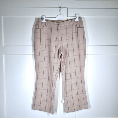 Cotton Traders Trousers Check Tailored Wool Blend Camel Beige Work High Rise 18