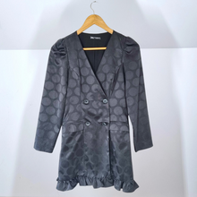 Load image into Gallery viewer, Zara Blazer Dress Jacket Polka Dot Print Black Satin Mini Ruffle Long Sleeves XS
