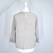 Load image into Gallery viewer, Whistles Blouse Silk Blend Swiss Dot White Ruffle Top 3/4 Sleeves Lined 10
