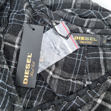 Load image into Gallery viewer, Diesel Blouse Flannel Wool Tunic Plaid Check Top New Sample Grey Tie Small
