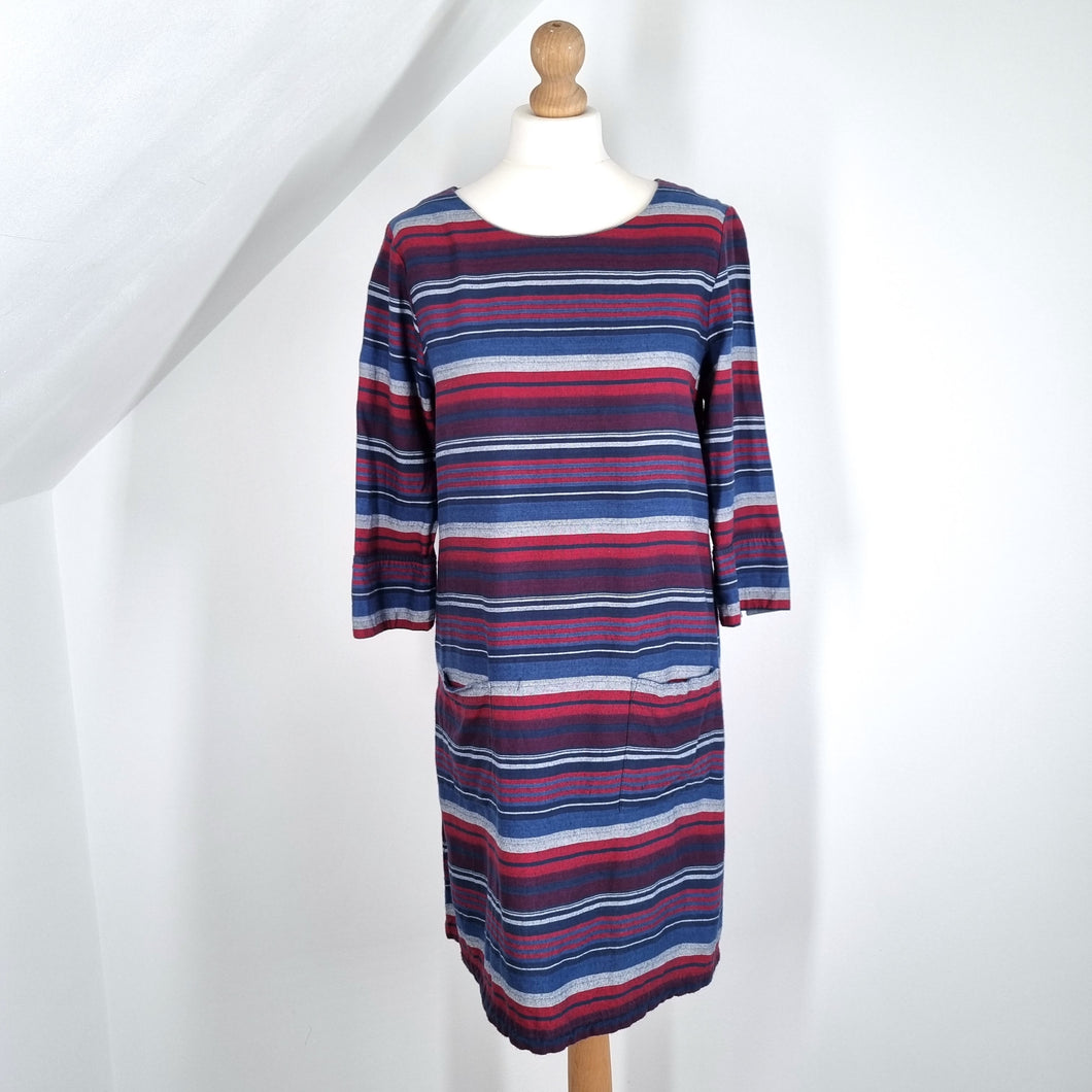 Seasalt Cornwall Dress Striped Folly Cove Tunic Shift Blue Red Pockets Cotton 12