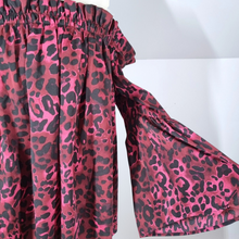 Load image into Gallery viewer, Hush Blouse Off the Shoulder Top Leopard Print Pink Bardot Peasant Boho 10
